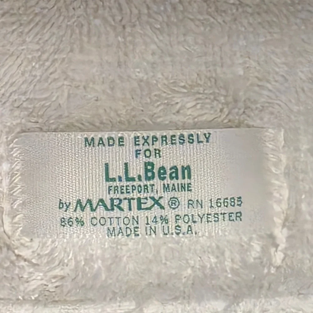 Vintage LL Bean Martex Beach Towel White Hunter Green Logo Made in USA Cotton